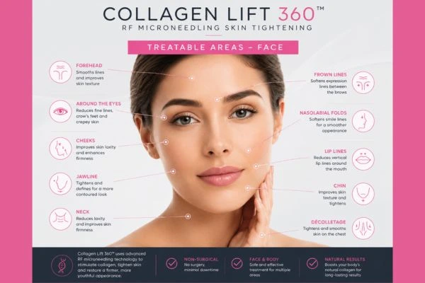 Collagen Lift 360 Eastleigh  to show areas of the face